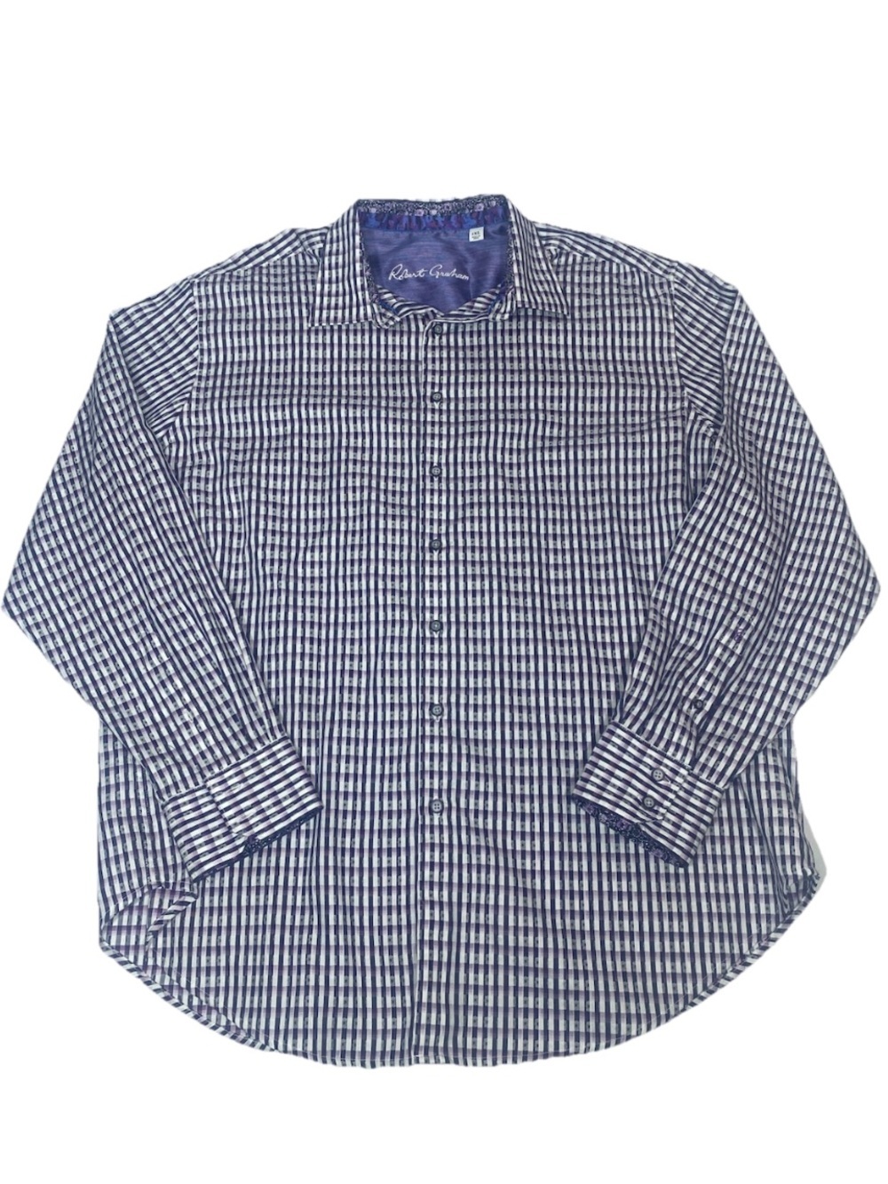 Robert Graham Purple and White Checkered Button-Up Dress Shirt Men’s Size 1XL